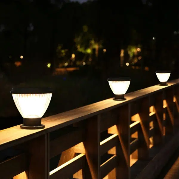 Round LED Fast Charging Black Modern Solar Post Caps Lights Pillar Light - Image 7