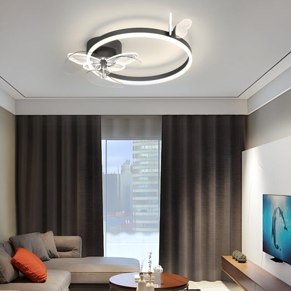 Ring Acrylic Butterflies Three Step Dimming LED Mute Modern Ceiling Fans - Image 3