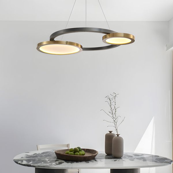 Circular LED Chandelier Multi-Ring Hanging Suspension Lights in Brass & Pearl Black Finish - Image 4