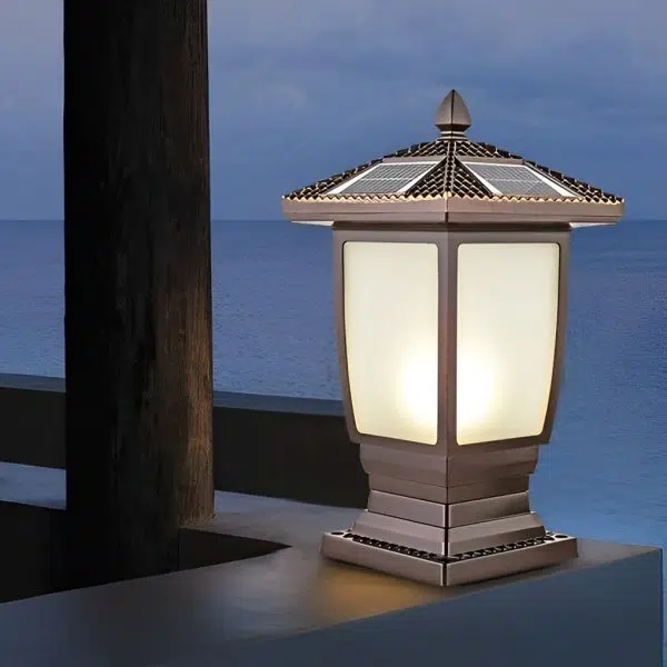 Retro Waterproof Glass Aluminum Brown Modern Solar Fence Post Lights - Image 2