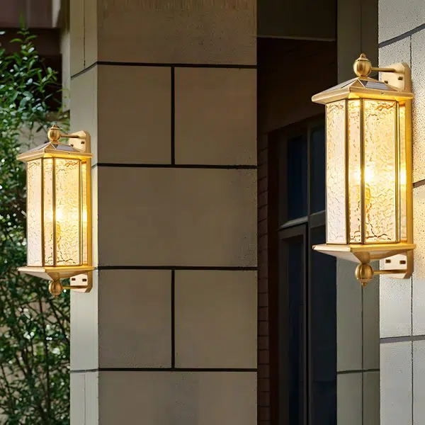 Elegant Brass Glass Lantern Copper Outdoor Wall Light - Image 4