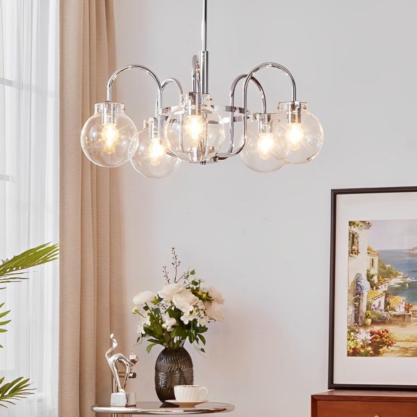 4/5 Lights Glass Ball Curved Iron Lamp Arm Nordic Chandelier Pendant Lights - Image 2