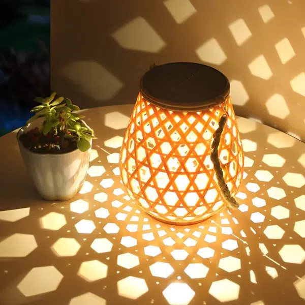 Portable Creative Bamboo Rattan LED Upgrade USB Solar Outdoor Lanterns - Image 5