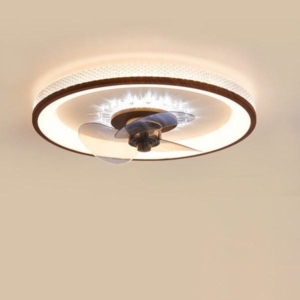 Nordic Minimalist Round  Acrylic Wood Grain LED Flush Mount Ceiling Fan Light - Image 12