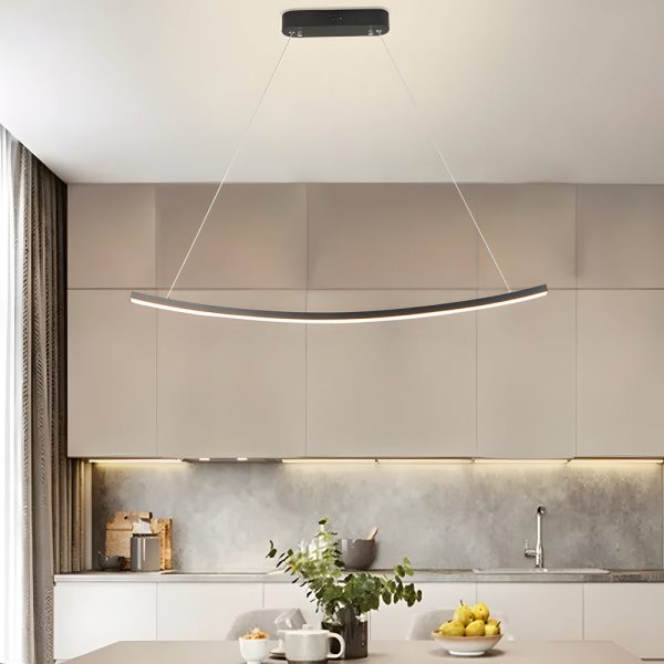 Modern LED Linear Arcing Pendant Lighting: Matte Black Fixture for Dining Room & Kitchen Island - Image 4