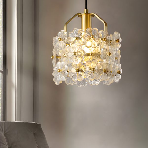 Small Glass Flowers 3 Step Dimming Copper French Style Pendant Lights - Image 3