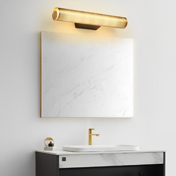 Gold Perforated Cylindrical Bathroom Vanity Light with Mesh Design - Image 4