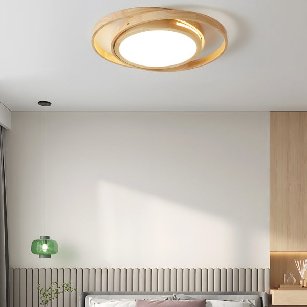 Wooden Oval Rings Round LED Flush Mount Lighting Round Acrylic Ceiling Light Bedroom Ceiling Lamp - Image 3