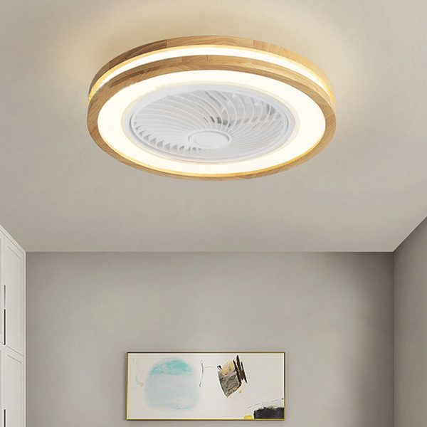 Modern Minimalist Wood Geometric LED Flush Mount Ceiling Fan Light - Image 25