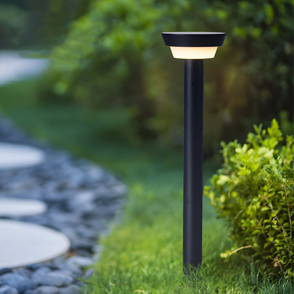 4-b4e52191-f3c6-4b18-ae3c-262194943dd3.jpg Modern Black Round LED Solar Outdoor Path Light with Stake - Garden Bollard Light - Image 1