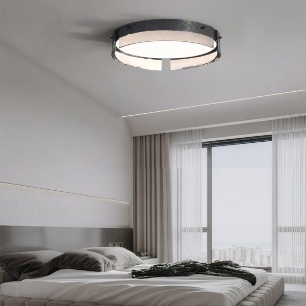 Round Black Hammered Glass LED Flush Mount Ceiling Light - Image 3