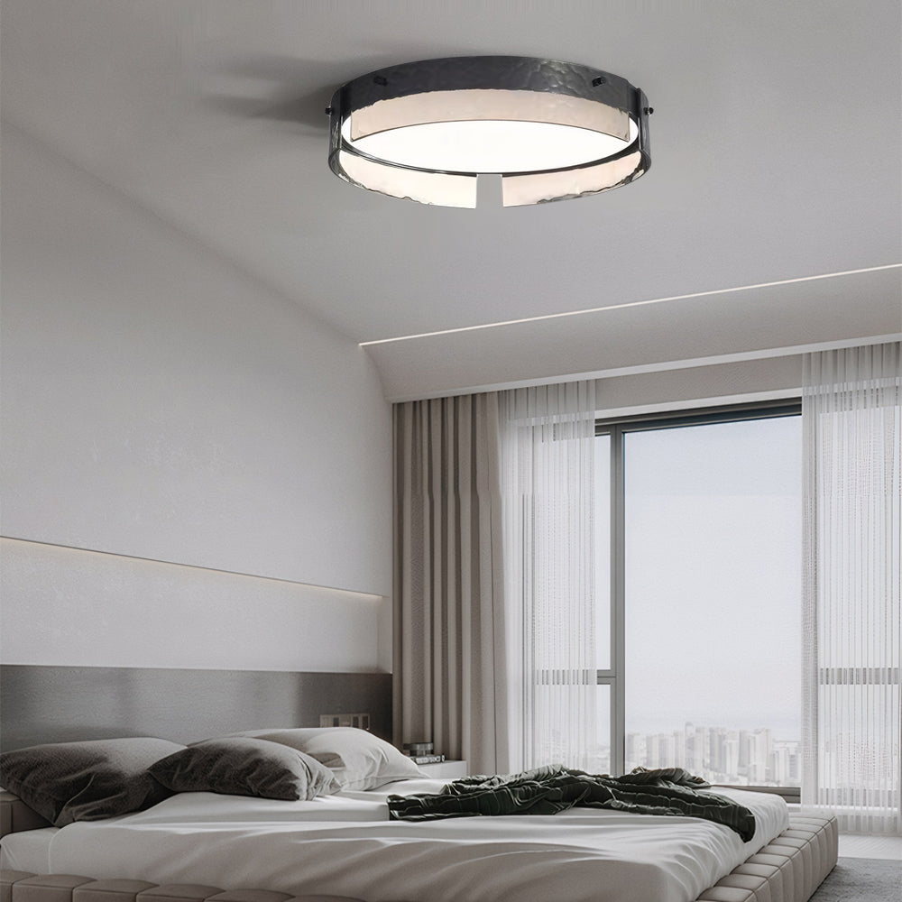 4-b916fda7-474c-4682-b180-6cc6a92eb7f4.jpg Round Black Hammered Glass LED Flush Mount Ceiling Light - Image 3
