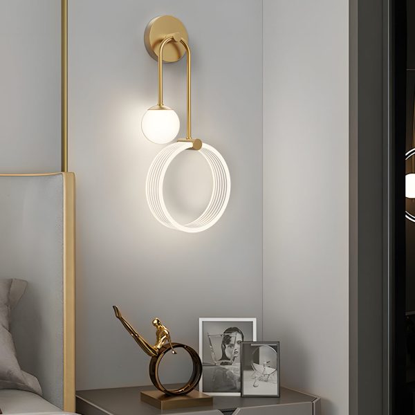 Modern 2-Light LED Wall Sconces with Acrylic Ring and Frosted Globe - Image 3