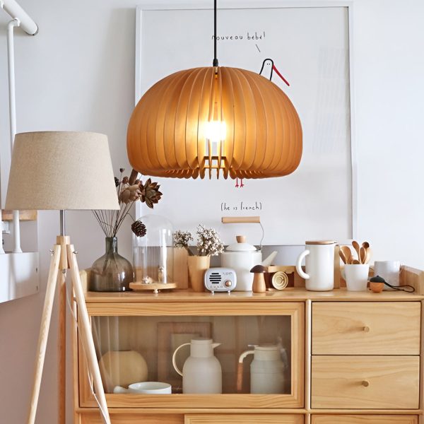 Creative Wood Pumpkin-Shaped Retro Nordic Chandelier Pendant Light - Image 2