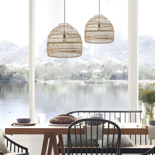 15.7-/19.7-Inch W Rattan Woven Dome Pendant Light - Image 2