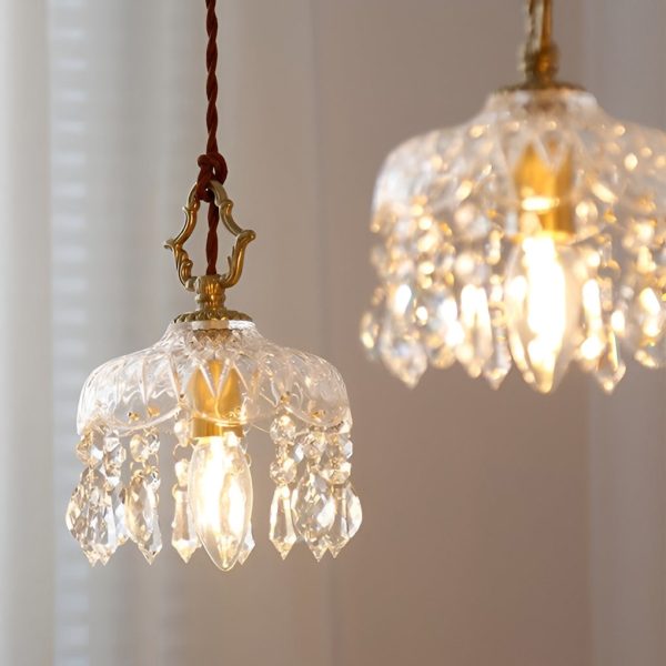 Retro Glass Crystal LED Gold Modern Pendant Lights Hanging Ceiling Lamp - Image 2