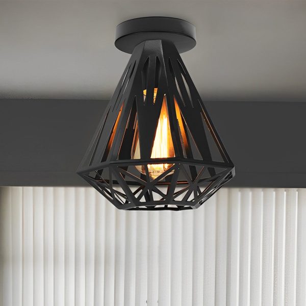 Retro Personality Iron Cage LED American Style Ceiling Light Fixture - Image 4