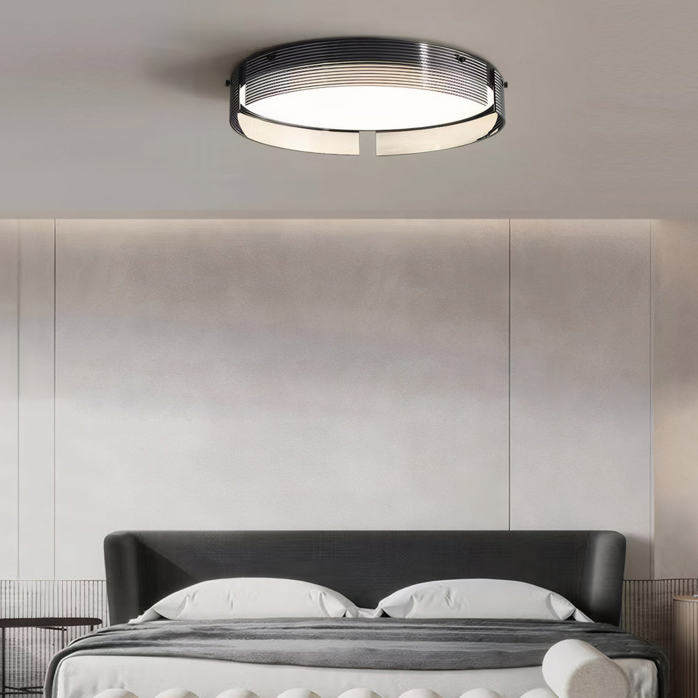 4-c20bf4bc-99c0-4323-b8a3-663ad7936222.jpg 16.5/20.5-in Round Black Stripe Glass LED Flush Mount Light - Image 3