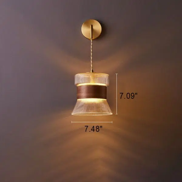Japanese Walnut Glass  Copper Cylinder 1-Light Wall Sconce Lamp - Image 8