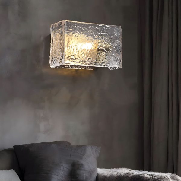 Elegant Rectangular Ripple Glass Bedside Wall Lamp - Modern Brass Fixture - Image 4