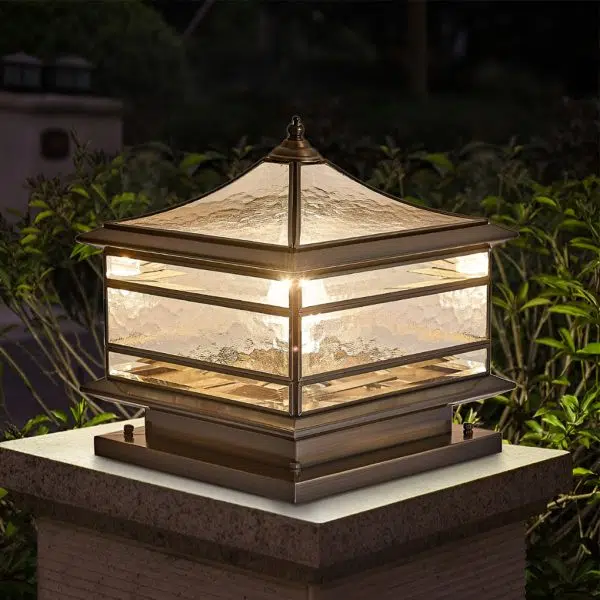 Waterproof Glass Copper Vintage Outdoor Fence Post Lights Pillar Light - Image 2