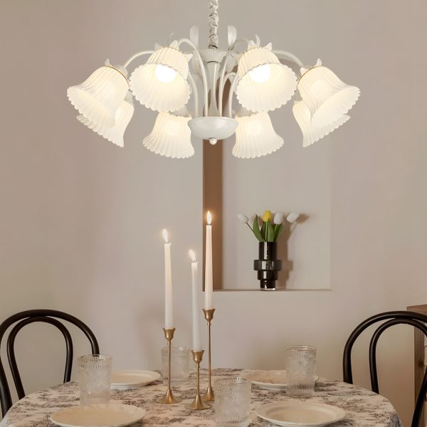 8 Heads Pastoral White Flowers 3 Step Dimming French Style Chandelier - Image 3