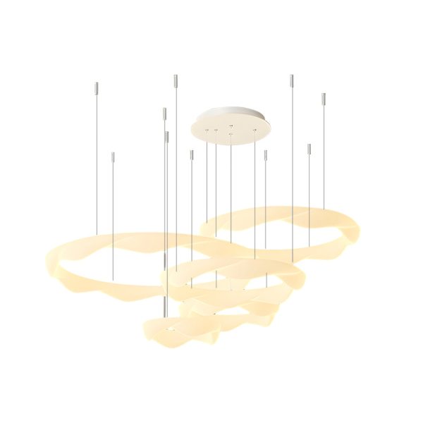 Wavy Circle Rings Three Step Dimming LED White Cream Modern Chandelier - Image 9