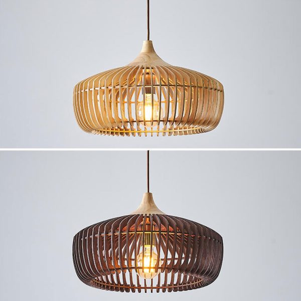 Nordic Vintage Wooden Round Dome Lid  1-Light Pendant Light - Image 9
