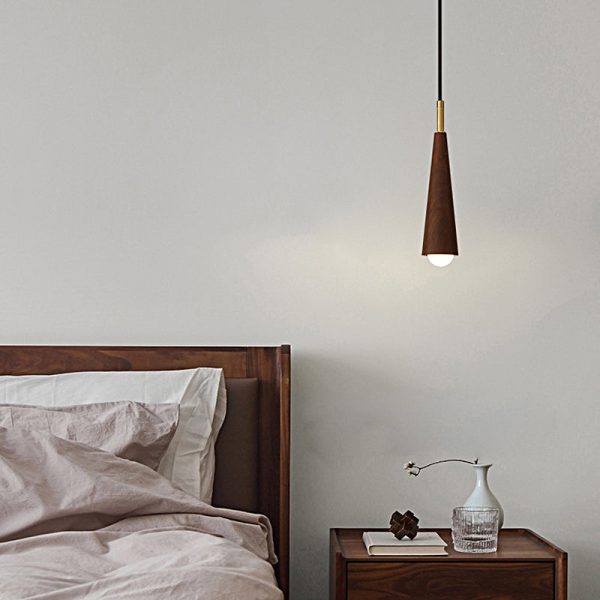 Wood Cone Three Step Dimming Copper LED Modern Pendant Lights Hanging Lamp - Image 2
