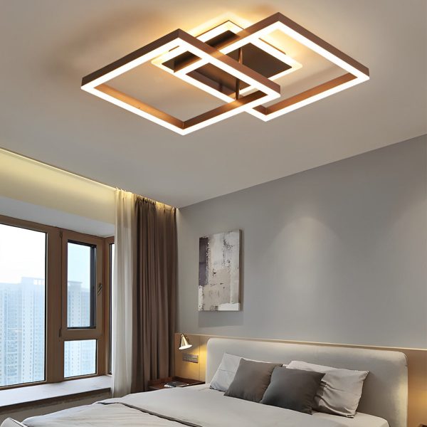 Square Overlapping LED Aluminum Brown Modern Ceiling Light Fixture - Image 5