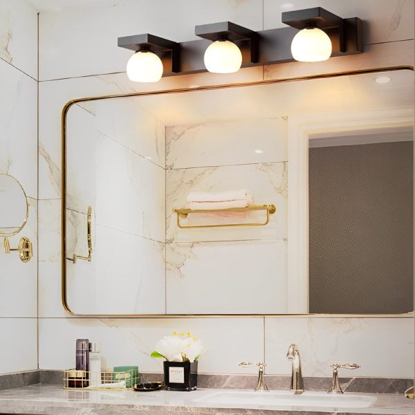 2/3-Light Wood Bathroom Vanity Light with Adjustable Iron Spotlight and Fixed Glass Shades - Image 6
