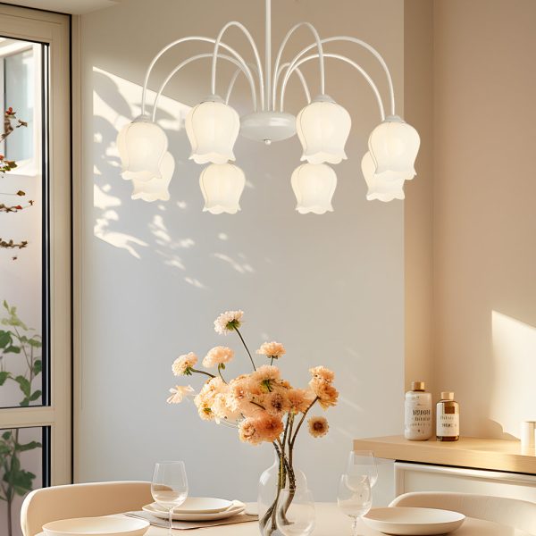 8 Heads Pastoral Bell Orchid Flowers 3 Step Dimming French Style Chandelier - Image 3