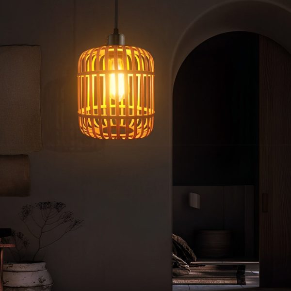 Handmade Rattan Lantern Shape Minimalist Japanese Style Pendant Lights - Image 3
