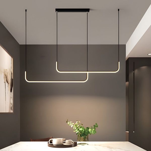 Minimalist Strip Three Step Dimming LED Black Nordic Chandelier Pendant Light - Image 4
