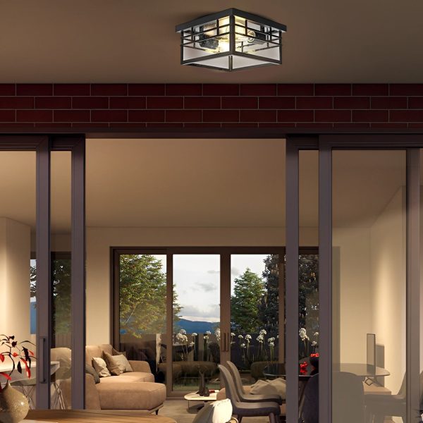 Round Square Waterproof Black Rustic Outdoor Light Ceiling Lighting - Image 2