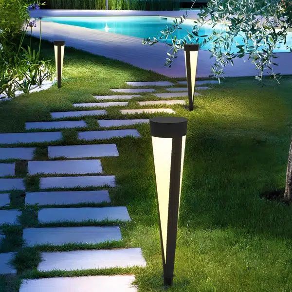 Round Outdoor Waterproof LED Gray Modern Solar Outdoor Lights Lawn Lamp - Image 3