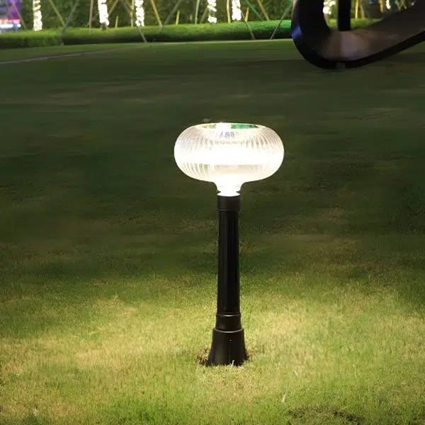 Modern Solar Lawn Light Metal Cylinder Oval  Shade LED Outdoor Bollard Light - Image 2
