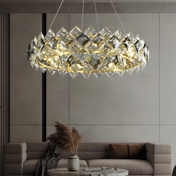 Round Luxury Long Crystal Copper Post-Modern Chandelier Dining Room Lights - Image 3