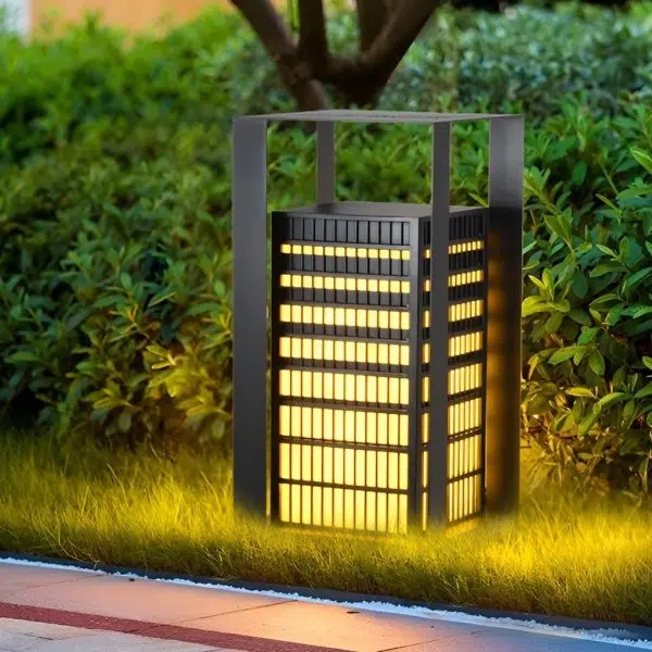 Black Industrial LED Outdoor Pathway Lantern - Building-Inspired Cuboid Design - Image 3