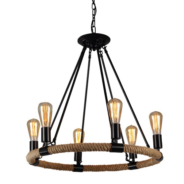 Rustic Industrial Hemp Rope Chandelier with Iron Frame - Image 12