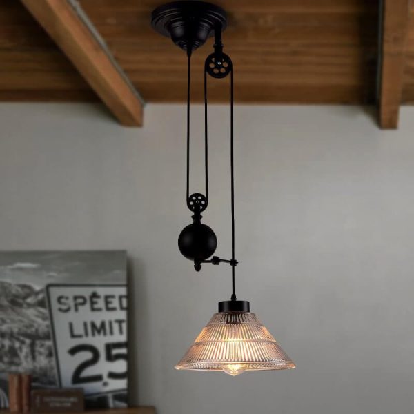 Industrial Glass Lampshade Retro Pulley 1-Light Pendant Light - Image 8