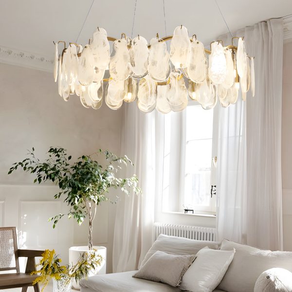 Round Long Wave Glass Clouds 3 Step Dimming Luxury French Style Chandelier - Image 3