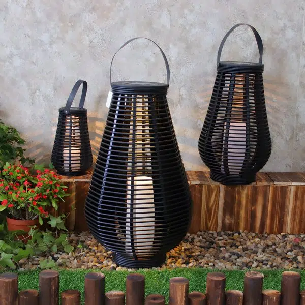 Waterproof PVC Weaving Rattan LED Black Modern Portable Solar Lanterns - Image 3