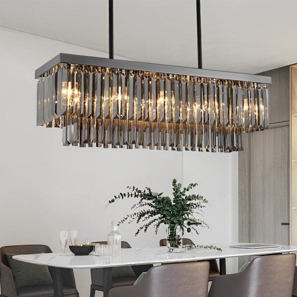 Rectangular Crystal LED 3 Step Dimming Smoke Gray Modern Chandelier - Image 3