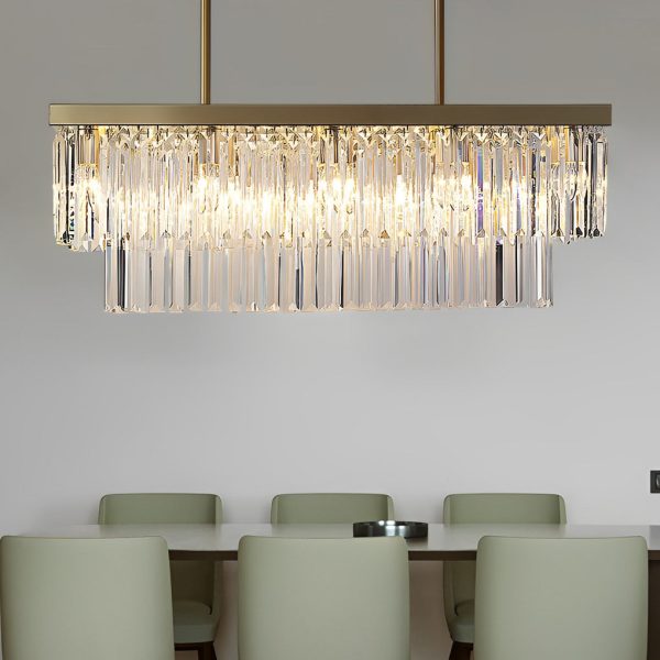 Rectangular LED Three Step Dimming Crystal Strips Postmodern Chandelier - Image 4