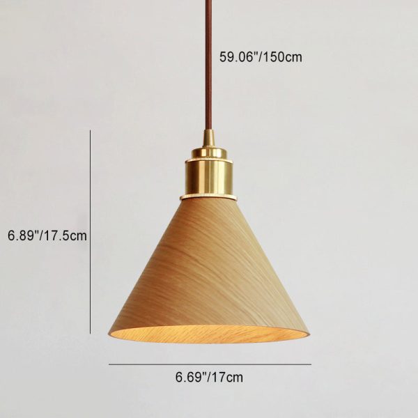 Nordic Minimalist Solid Wood Cone Copper 1-Light Pendant Light - Image 3