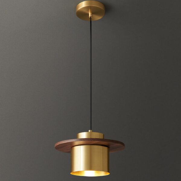 Nordic Luxury Walnut Brass Column 1-Light Pendant Light - Image 3