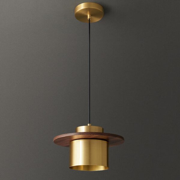 Nordic Luxury Walnut Brass Column 1-Light Pendant Light - Image 6