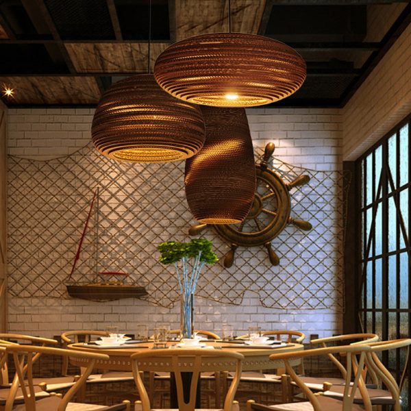 Contemporary Retro Paper Elliptic Spherical Bell Trapezoid Semicircle Polygonal 1-Light Pendant Light For Dining Room - Image 8