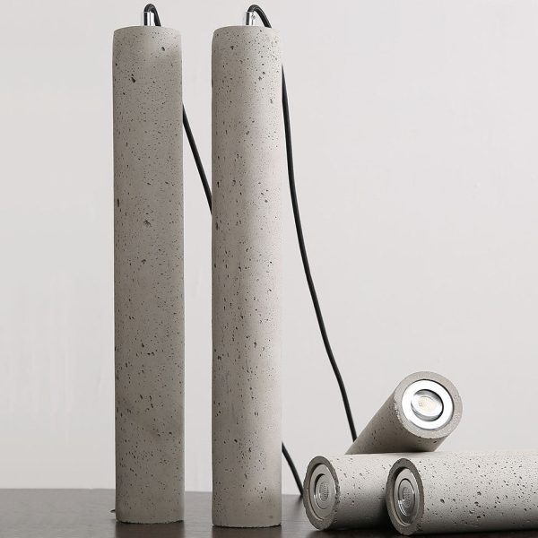 Contemporary Industrial Cylindrical Rough Texture Cement 1-Light Pendant Light For Living Room - Image 15